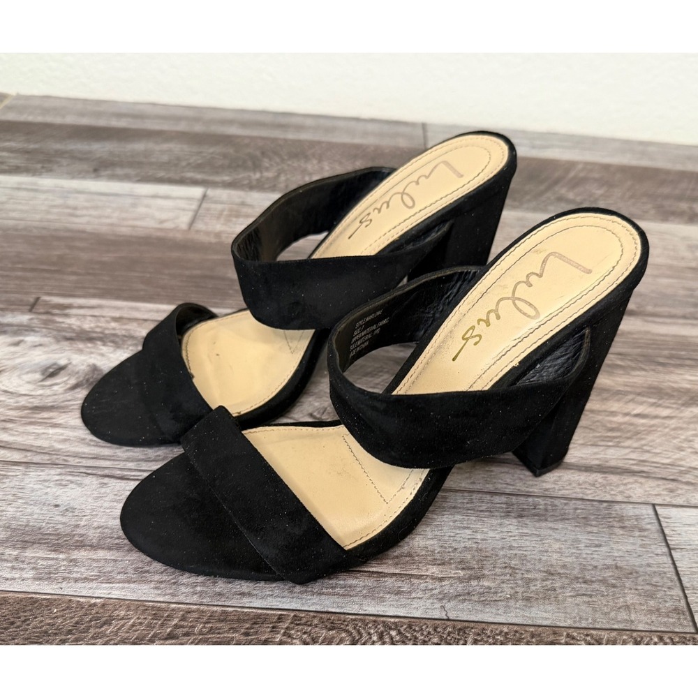 Lulus Marlowe‎ Block Heel Sandals Women's 7 Black Fabric Slide Heels Open Toe